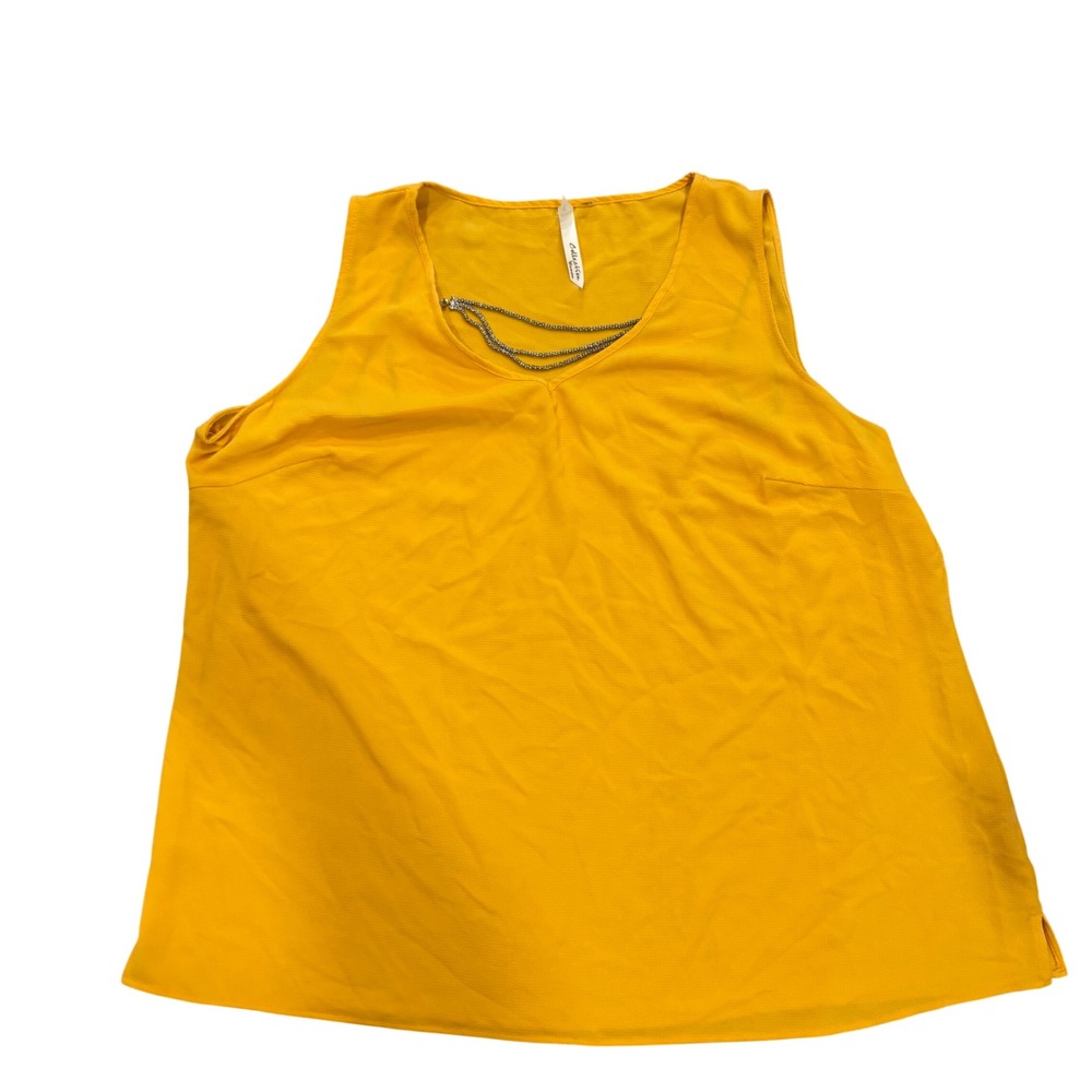 Yellow Beaded V-Neck Tank Blouse Womens 2X Sleeveless Dressy‎ Plus Size